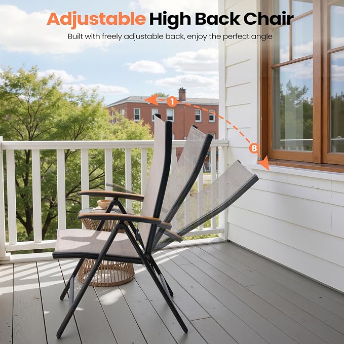 Pellebant 7 Piece Aluminum Outdoor Dining Set for 6 Peron, Expandable Outdoor Dining Table and Foldable Adjustable Backrest Chairs, Weather Resistant Outdoor Furniture Set for Deck, Porch & Backyard