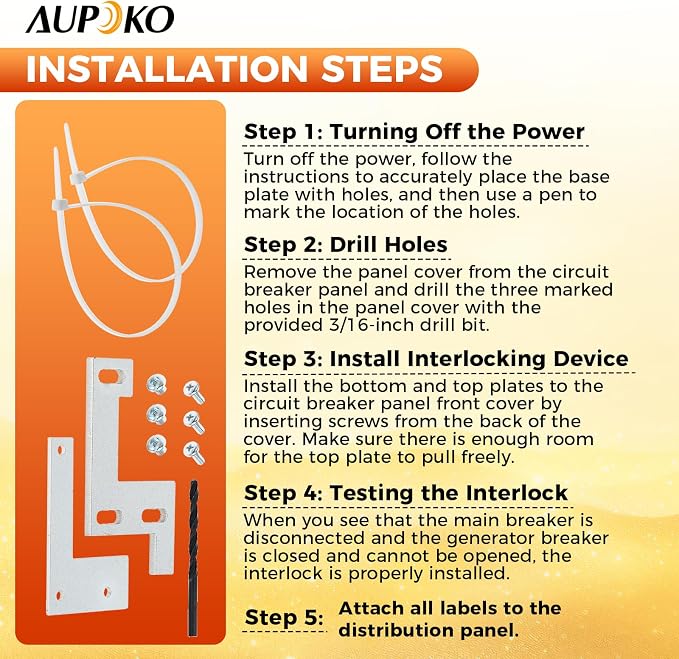 Aupoko Generator Interlock Kit Compatible with ITE, Gould, Murray, Siemens 150 or 200 Amp Panel, Electrical Interlock Kit, 1 1/4 Inch Spacing Between Main Circuit Breaker and Generator Circuit Breaker