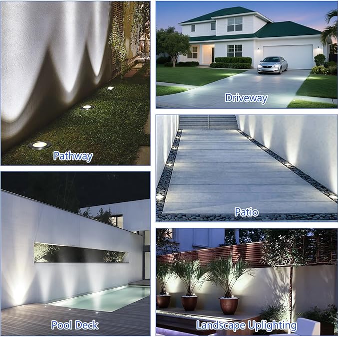 JESLED Low Voltage Landscape Lights, 6W LED Well Lights IP67 Waterproof, 6000K Bright White In-Ground Lights with Wire Connectors for Pathway, Deck, Patio, Yard, Garden (8 Pack)