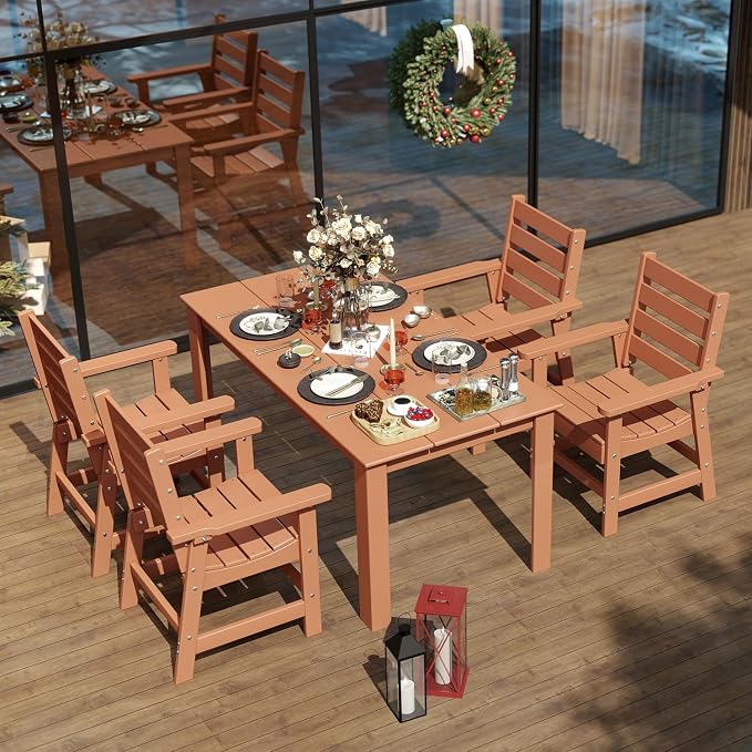 IVY&LANE Outdoor Dining Chair | HDPE | Teak | All Weather | Arm Chairs | Patio Furniture | for Poolside Lawn Garden Backyard