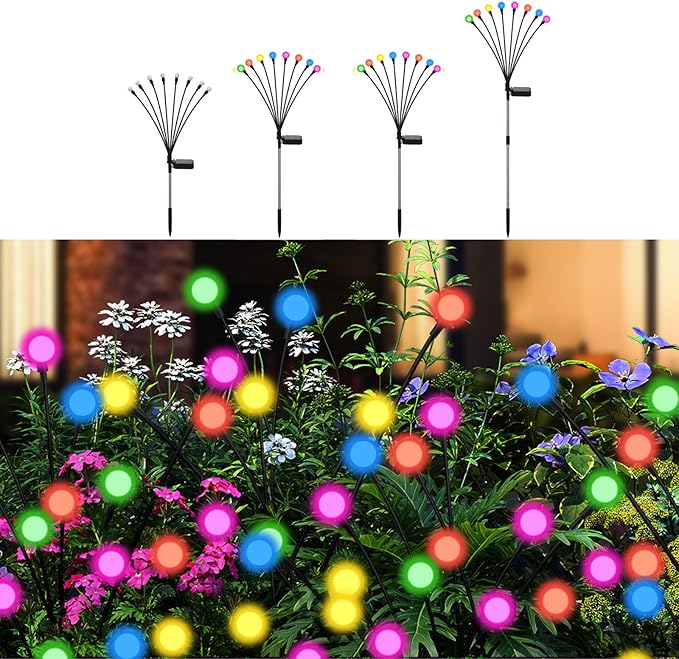 Solar Firefly Lights Outdoor, 8 Mode RGB Color Changing Swaying Flashing Firefly Garden Lights Solar Powered Waterproof for Outside Yard Pathway Christmas Garden Decor Multicolor (4 Pack)