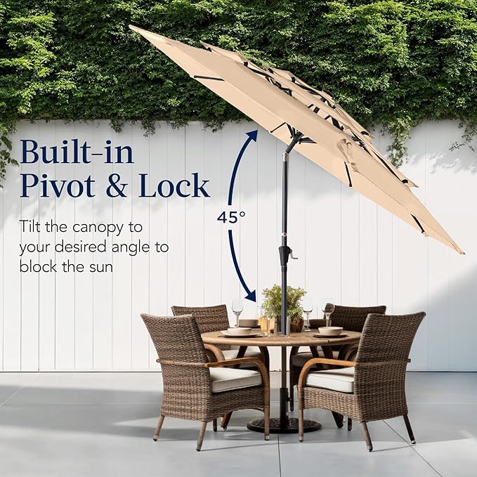 Best Choice Products 10ft 3-Tier Market Patio Umbrella, Outdoor Sun Shade with Tilt, Crank Lift, 8 Ribs for Backyard, Deck, Poolside