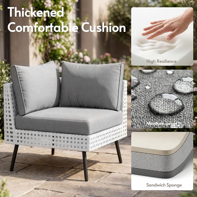 ENSTVER Modern High-End 5-Piece Wicker Patio Furniture Sets，Outdoor Patio Sectional with Thicken Cationic Fabric Cushions & Non-Slip Pad, Convertible Conversation Sets for Garden, Poolside, Backyard