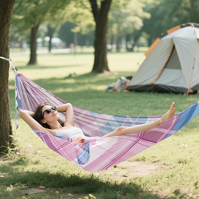 Blush and Bluartan 330lb Capacity Hammocks with Portabl Carry Bag Fabric Hammock for Outside Beach Patio Garden Base para hamacas para adultos