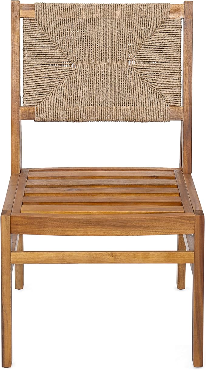 Christopher Knight Home 6-Piece Outdoor Dining Set, 70" Acacia Wood Patio Table with 4 Light Brown Wicker Chairs with Cream Cushions and 1 Bench, Teak Finish Outdoor Furniture Set for Garden Porch