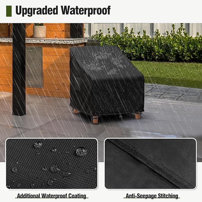 MR. COVER Patio Furniture Covers Waterproof, Outdoor Chair Covers for Rocking Chair, Fits up to 32W x 37D x 36H Inches, Ventilated Air Vents and Convenient Handles Included, Black, 2 Pack