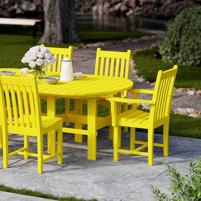 Wildridge Classic 7-Piece 44"x84" Dining Set, Lemon Yellow - Outdoor Weather Resistant Recycled Plastic Furniture for Patio