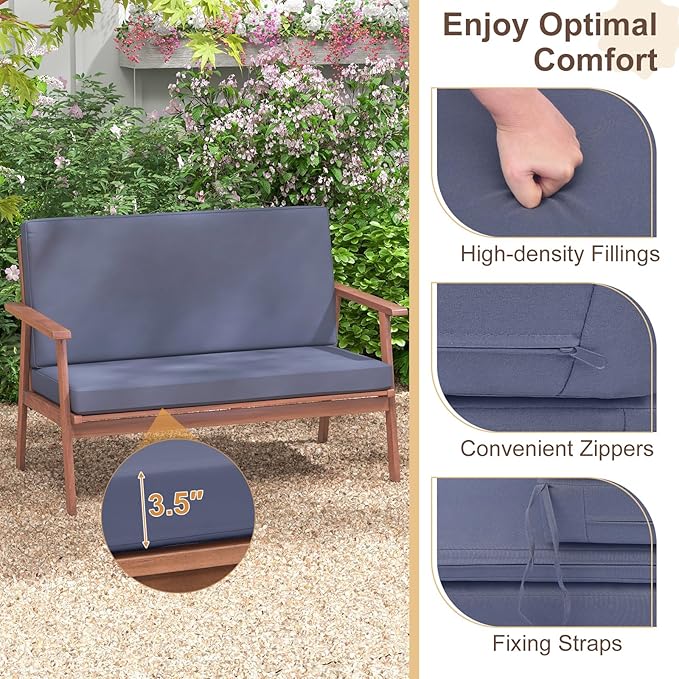 Tangkula 4 Piece Outdoor Conversation Set, Acacia Wood Sofa Set with Soft Seat & Back Cushions, Rectangle Coffee Table Patio Wood Furniture Set for Backyard, Poolside, Garden (1, Gray)