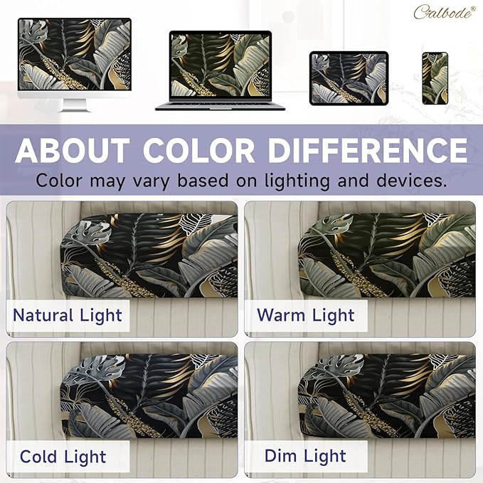 CALBODE 8 Pcs Stretch Outdoor Seat Cushion Covers, Botanical Chair Seat Cover for Patio Furniture Cushions Washable Reusable Indoor and Outdoor Couch Cover Replacement (Black&Gold Leaves, Cover Only)