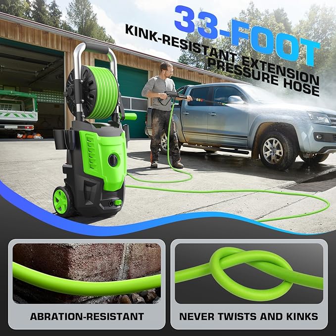 Presssure Washer 4800 PSI, Power Wahser Powered with 33ft Pressure Hose, 4 Nozzles and Foam Cannon, Powerwahser for Home/Cars/Fences, Grass