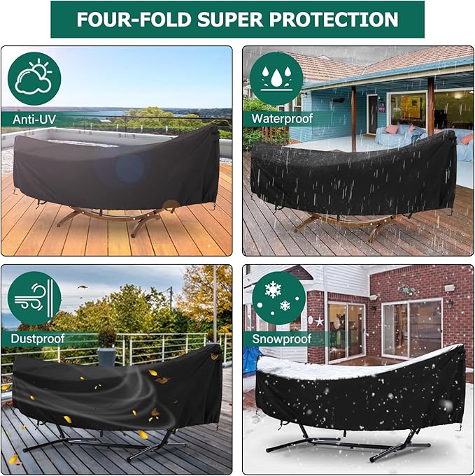 AKEfit Hammock Cover,400D Upgraded Waterproof Hammock Cover for 11-12 Ft Hammock with Including Adjustable Buckle Strap,150" L x 59" W x 31" H-Black