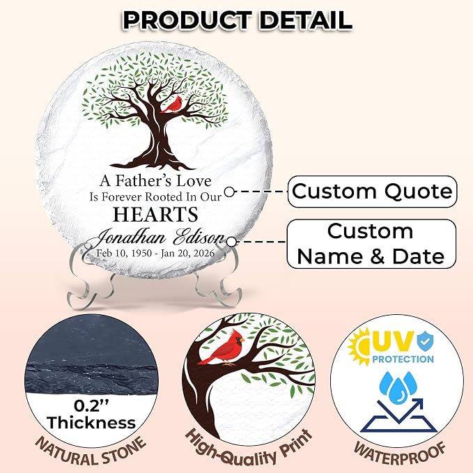 Personalized Memorial Garden Stone for Loss of Loved One, Garden Stones in Memory of Dad Mom, Sympathy Gift, Weatherproof Outdoor Memorial Plaques Stones for Grave, Remembrance Natural Stone