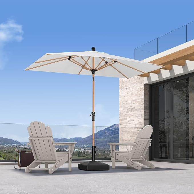 PURPLE LEAF 5' x 8' Patio Umbrella with Base Market Umbrella Rectangular Outdoor Umbrella with Push Button Tilt & Crank and 8 Ribs Aluminum Table Umbrella for Pool Backyard Beach, Cream