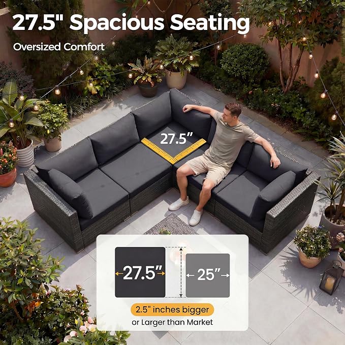 NICESOUL 20 Piece Outdoor Patio Furniture Set with Fire Pit, Large Size 16-Person Outdoor Sectional with Fire Pit & Chaise Lounge, 500 lbs Heavy Duty All-Weather Backyard Sitting Group, Charcoal Gray