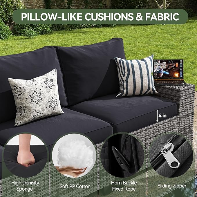 Aoxun Patio Furniture Set, 12 Pcs Outdoor Patio Furniture Sets with 4 in Thicken Cushion, Widen Armrests Wicker Outdoor Sectional for Backyard (Waterproof Cover Include)