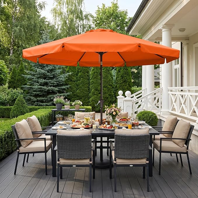 ABCCANOPY 10ft Scalloped Patio Umbrella, Outdoor Table Umbrella with Tilt and Crank, Fiberglass Ribs Deck Umbrella for Patio, Pool, Garden, Picnic (Orange)
