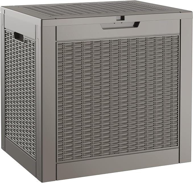 KAMABOKO 29 Gallon Outdoor Storage Box, Resin Deck Boxes Indoor and outdoor, Waterproof Storage Box Lockable Lid for Garden Tools, Package Delivery, Pool Supplies, Patio Cushions, Grey