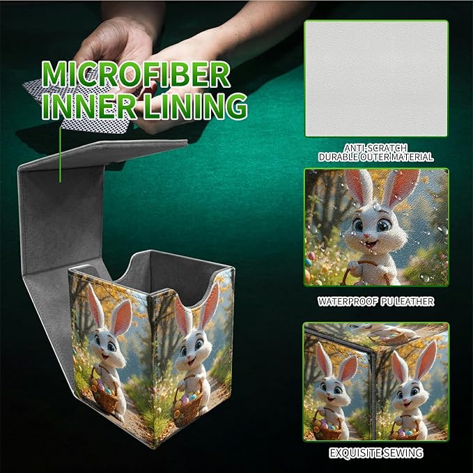 Bunter Osterhase Card Deck Box for MTG, Personalized Card Storage Case Fits 120+ Sleeved Cards, Premium Leather TCG Box with Strong Magnetic Closure for Magic, CCG, PTCG, Baseball Cards