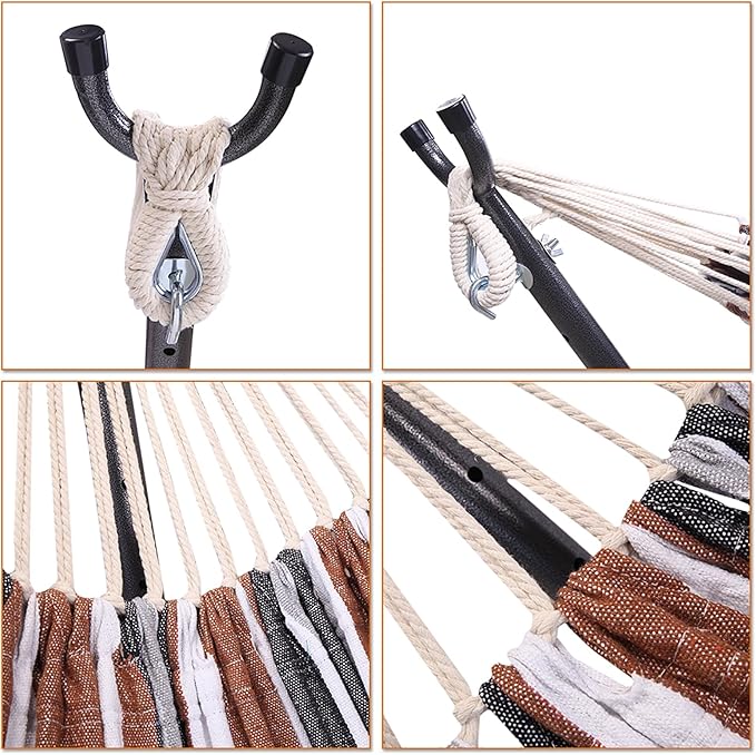 Portable Hammock with Stand, Heavy Duty Hammock with Carrying Bag, Polyester Outdoor Leisure Hammocks for Outside Backyard, Camping, Garden, Yard, Patio, Hamaca con Soporte (Brown Stripes)