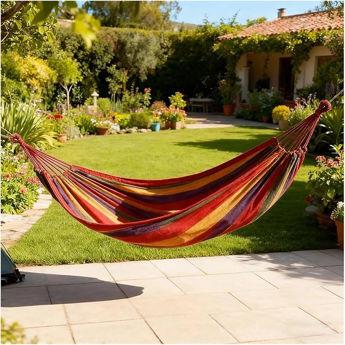 Double Hammock 2 Person Canvas Cotton with Tree Straps for Patio Garden Backyard Outdoor and Indoor (Red, Blue)(Blue240X80cm)