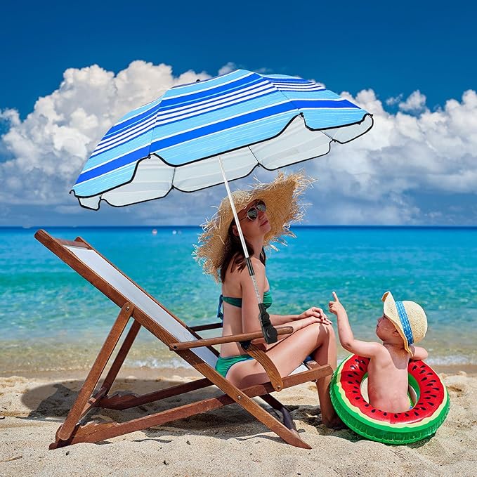 Buryeah 2 Pcs Beach Chair Umbrella Automatic with Universal Adjustable Clamp 44" UPF 50+ Portable Clamp on Beach Chair for Wheelchair Patio Golf Carts Camping