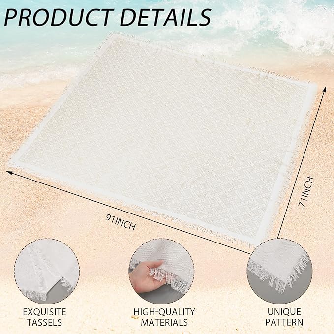 Boho Fringe Beach Umbrella with Extra Large Picnic Blanket Set, 6.5Ft UPF50+ Tassel Ruffles Umbrella 71"x 91" Picnic Blanket for Beach Wedding Bridal Shower Birthday Party Patio Lawn