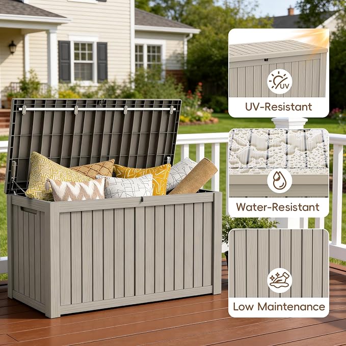 LubanNese Outdoor Storage Box, Waterproof Deck Box, Outdoor Patio Storage Bin, Weatherproof (Grey, 180 Gallon)