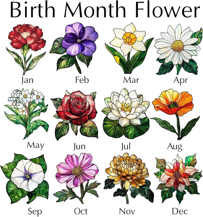 Personalized Birth Month Flower with Name Acrylic Window Hanging Suncatcher - Mother's Day, Birthday Gift for Mom, Grandma, Great Grandma (Birth Flower)