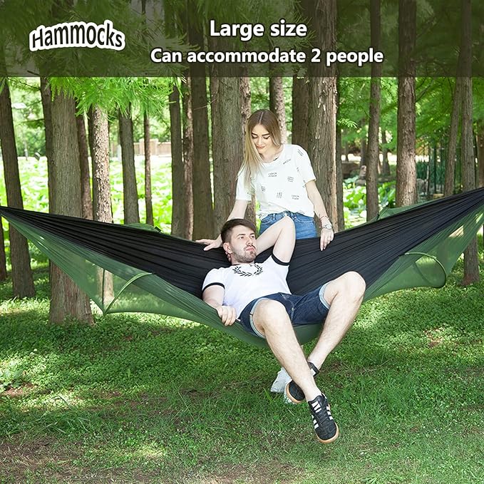 Travel Hammock with Mosquito Net, Lightweight Camping Hammock Hold Up to 200kg, Portable Outdoor Hammock for Camping Hiking Backpacking,Black,250x120cm