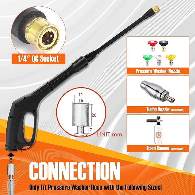 JOEJET Pressure Washer Spray Gun with Extension Wand and 5 Nozzle Tips, Compatible with Some Portland Husky Ford Pulsar ShopForce Taskforce Powerwasher