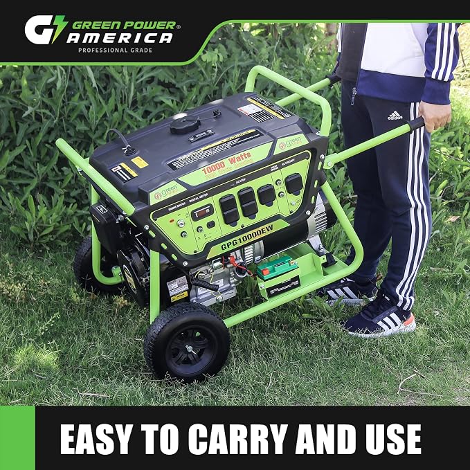 Green-Power America 10000 Watt Gasoline Powered Generator, Electric & Recoil Start, 12V/8.3A Charging Outlets, Whole House Backup & RV Ready, 49 State EPA Approved (Not for California Sale)