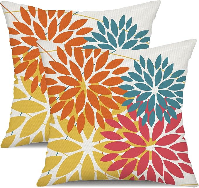 DFXSZ Pack of 2 Outdoor Waterproof Throw Pillow Covers 24x24 Orange Yellow | Polyester Spring Summer Fall Floral Decorative Cushion Cases(NO INSERT),For Couch Patio Funiture Garden Home Decor