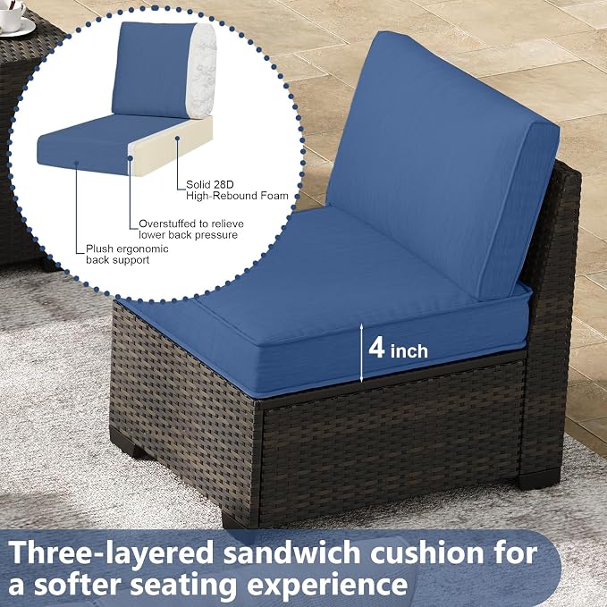 JOYURE 6 Pieces Patio Furniture Set, Outdoor Sofa with Waterproof Cushions, Rattan L Shaped Patio Couch & Coffee Table, Modern Outdoor Furniture for Backyard, Deck, Balcony – Navy