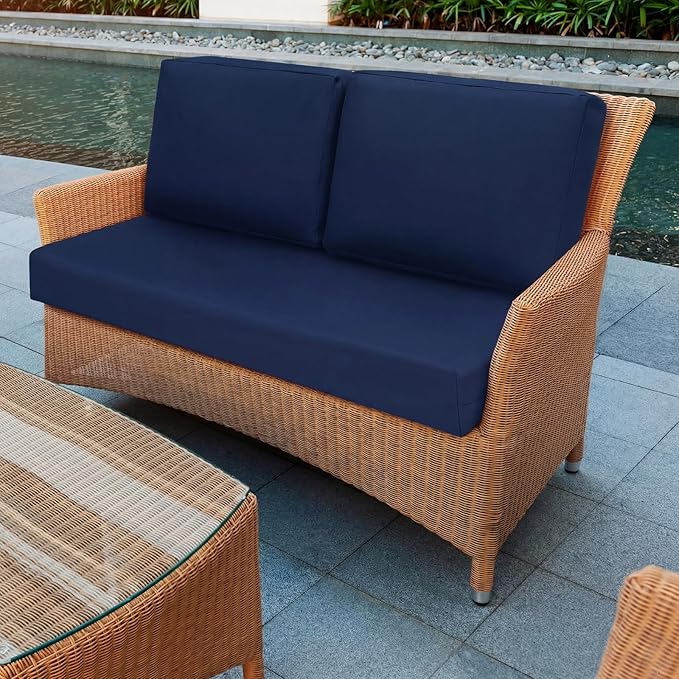 Wenqik 3 Pcs Waterproof Cushion Covers(Not Includes Cushion) 48'' x 24'' Outdoor Patio Furniture Seat Covers Fade Resistant Replacement Slipcover with Zipper for Outside Couch Swing Sofa(Navy Blue)