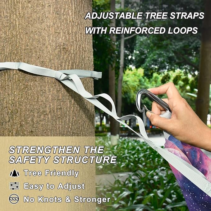 Camping Hammock Outdoor Hammocks for Outside Cosmic Starry Sky Beach Trees Portable Lightweight with Pockets Tree Straps Indoor Small