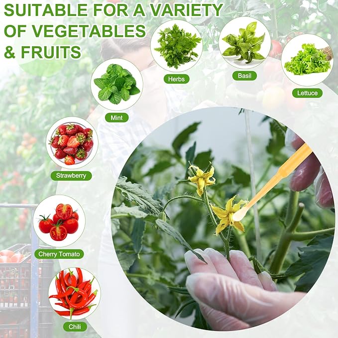 M METERXITY 100-Pack Pollinator Brush, 0.1inch/2.5mm Plastic Vegetable Pollinator Pen Manual Pollination Tool for Gardening/Greenhouse/Hydroponic Plants/Flower [Yellow]