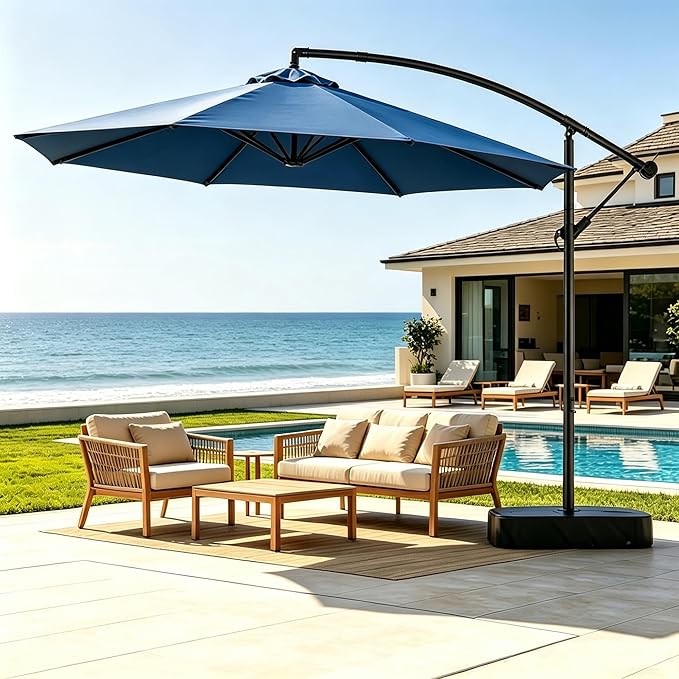 Patio Umbrella, 10FT Outdoor Umbrella with Base Included, 45° Tilt Large Cantilever, UV Protection, 360° Rotation for Backyard, Poolside, Deck, Pool, Garden
