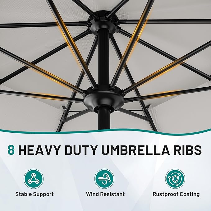AreShark 12ft 2 Tiers Patio Umbrella - Outdoor Umbrella Waterproof UV Protection, Market Table Umbrella w/ 8 Sturdy Ribs&Crank for Pool, Porch, Garden(Ivory)