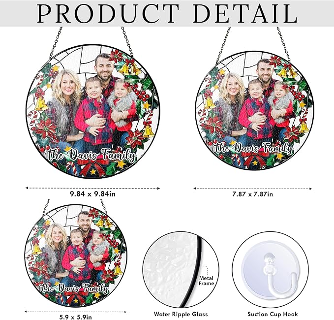 Personalized Stained Glass Christmas Suncatcher – Custom Family Photo Window Decor – First from Mom and Dad – Festive Holiday Ornament Keepsake