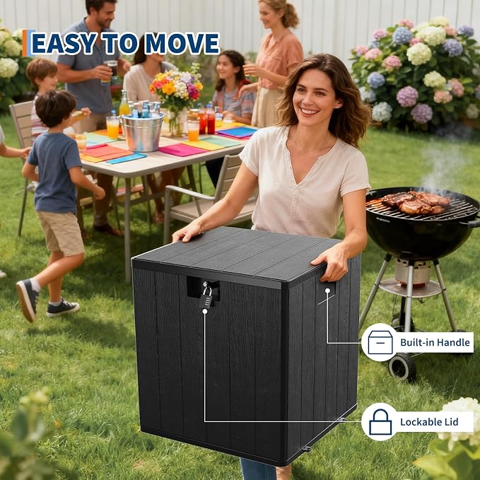 Large 28 Gallon Outdoor Storage Deck Box with Locking Lid - Heavy-Duty Waterproof Resin Construction, for Patio Cushions, Gardening Supplies & Package Protection, Includes Handles, Black