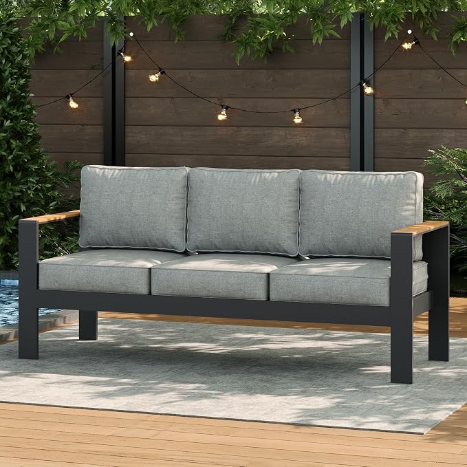 LayinSun Aluminum Outdoor Furniture Set 3 Seat Sofa, Outside Patio Deep Seating Conversation Set with Upgraded Washable Thick Cushion