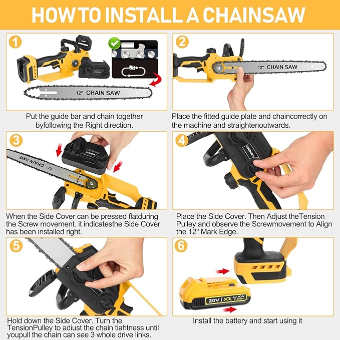 Mini Chainsaw Cordless Compatible for Dewalt 20V Battery (Without Battery) 12 Inch Handheld Brushless Electric Chainsaw with Auto Oiler & Security Lock, for Wood, Trees Cutting (Tool Only)
