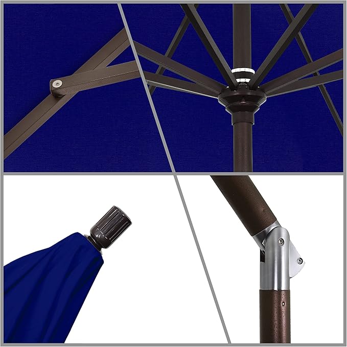 California Umbrella 11Ft Premium Sunbrella Patio Umbrella, Hand-Crank, Tilt-Collar, Bronze Frame, True Blue Fabric