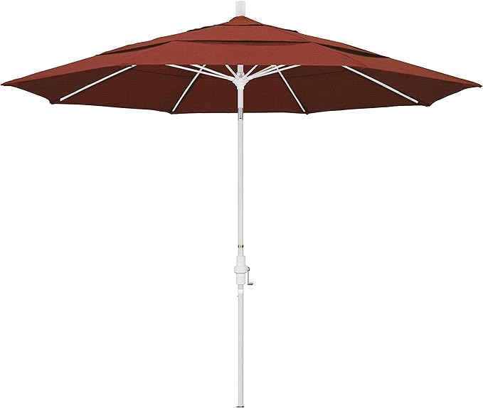 California Umbrella 11' Round Crank Lift, Collar Tilt, Aluminum Pole, Fiberglass Rib Patio Umbrella, White Finish