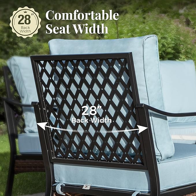 Patio Furniture Set with Coffee Table, Outdoor Conversation Set with 2 x Rocking Chair, 1 x 2-Seat Sofa for Lawn Garden Backyard, Blue