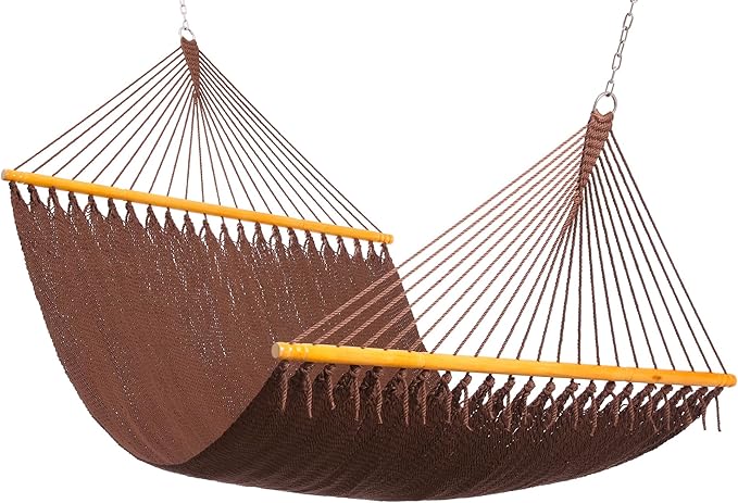 Original Saniwerke Caribbean Hammock, 79 Inch Wide x 12 Ft Long, Wooden Spreader Bars, Outdoor Relaxation, All Weather, Stainless Steel Ring and Chain, Double Person (Rich Mocha)