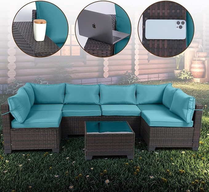 CHABATREE 9 Pieces Outdoor Patio Furniture Sets,Rattan Conversation Sectional Set,Manual Weaving Wicker Patio Sofa with Tea Table