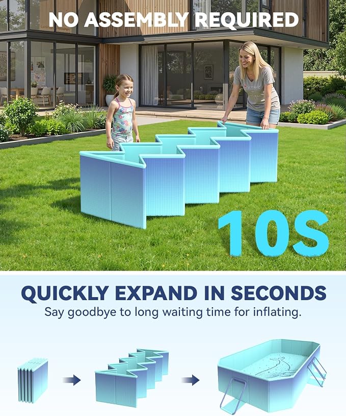 HeySplash Foldable Pool, Non-Inflatable Swimming Pool with Rigid Puncture-Proof Hard Composite Board, Kiddie Pool Outdoor Pool, Adults & Kids Pool for Backyard Garden Dog Pool 78"×53"×19", Blue Whale