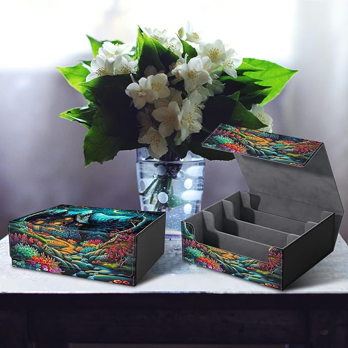 Card Deck Box for MTG, Cards Storage Box Fits 120+ Sleeved, Leather Big Size Strong Magnetic Closing Case for Board Games Magic TCG CCG Baseball Collection Women Man, Creek Chateau