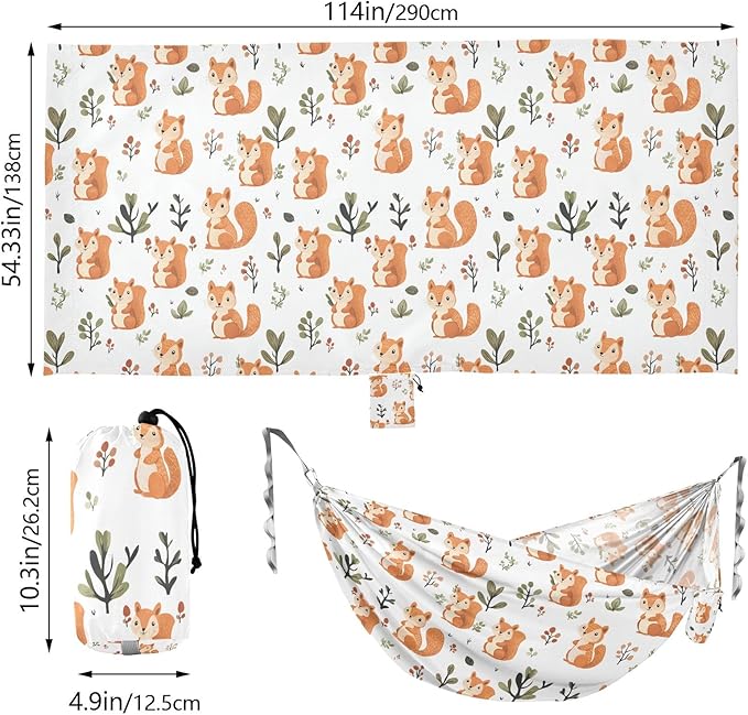 Camping Hammock Outdoor Hammocks for Outside Cute Squirrel White Beach Trees Portable Lightweight with Pockets Tree Straps Indoor